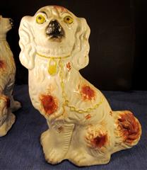 ANTIQUE PAIR OF 19TH CENTURY STAFFORDSHIRE WHITE & RED SPANIELS 13